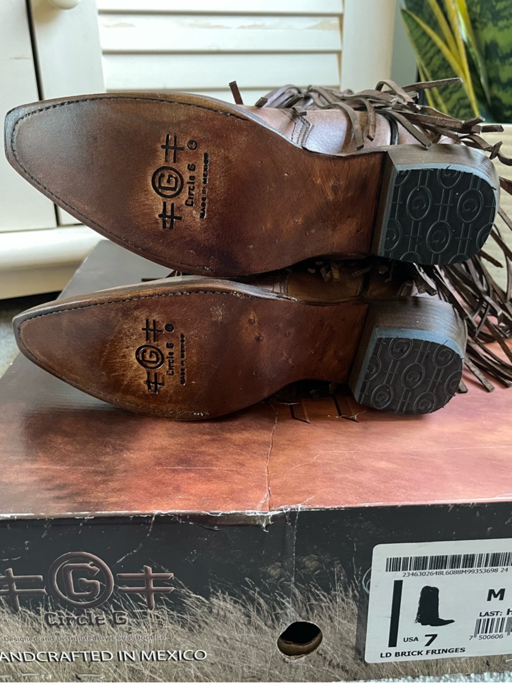 NEW! Circle G Corral Brick Fringe Leather Snip Toe Pull On Cowboy Boots 7 - Picture 7 of 8